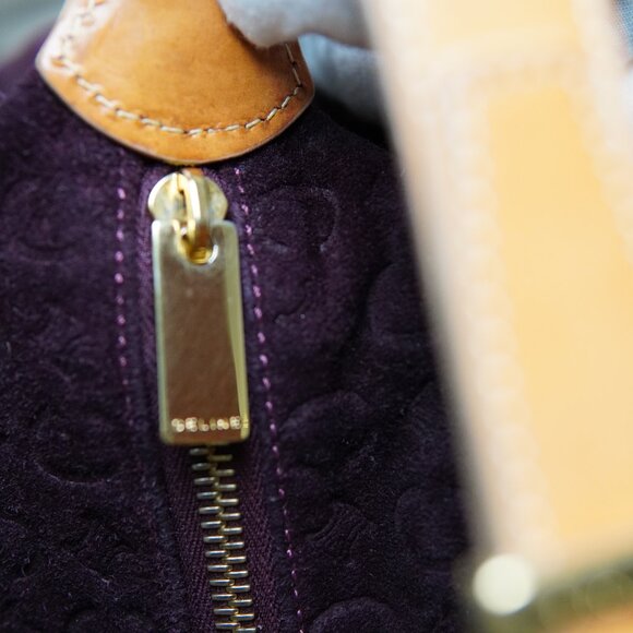 Celine Macadam Bordeaux Suede Handbag – Brown Leather Handle - Picture 14 of 15